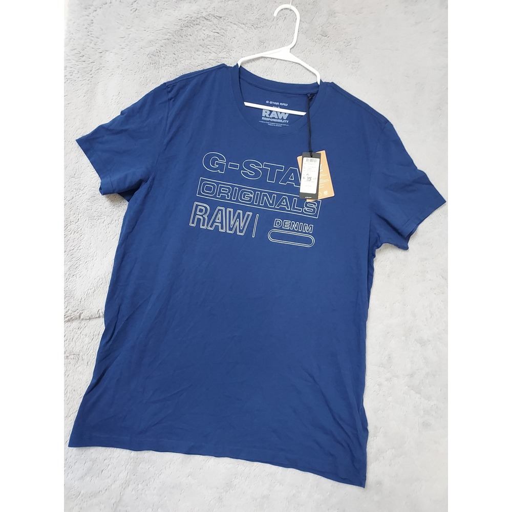 NEW G Star Raw Shirt Mens XL Originals RT Graphic Tee Ballpen Blue Cotton NWT